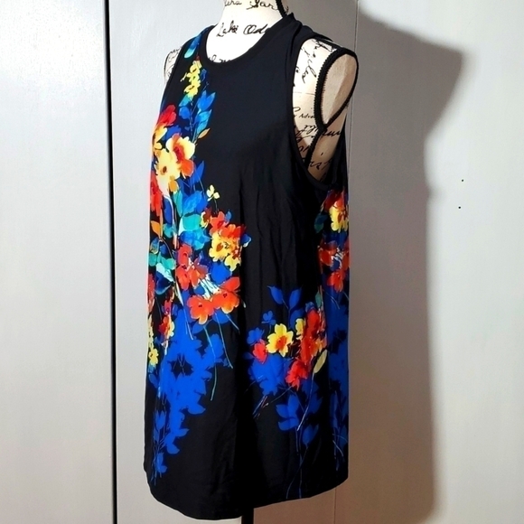 Apt.9 Black Vibrant Floral Tunic Sleeveless Artsy  Sz.XL - Picture 2 of 5
